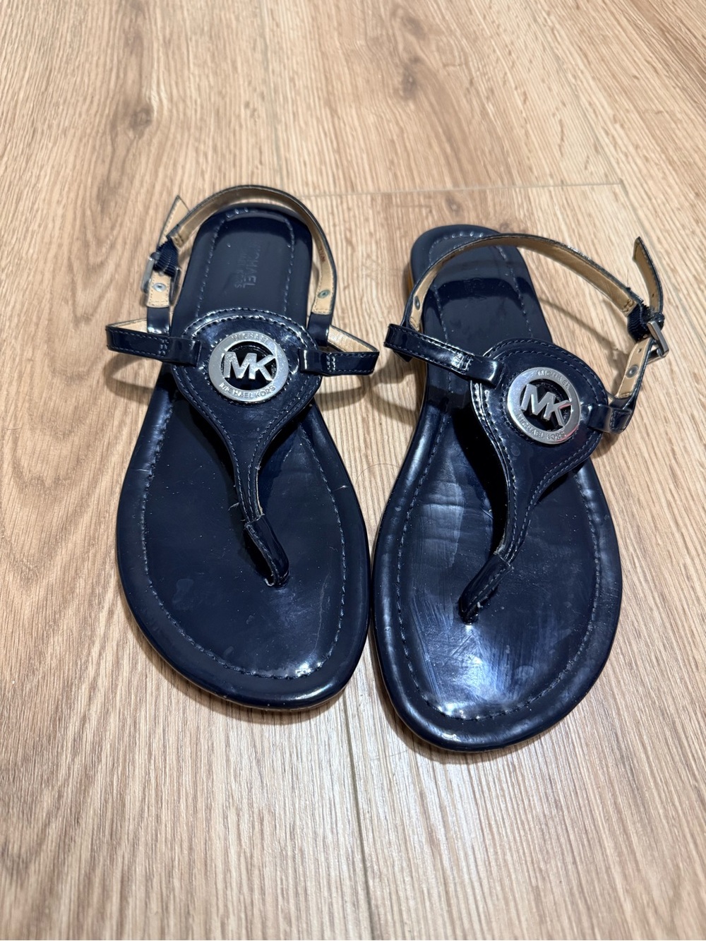 Michaels Black Girls' Logo Thong Sandals with Gold Accents